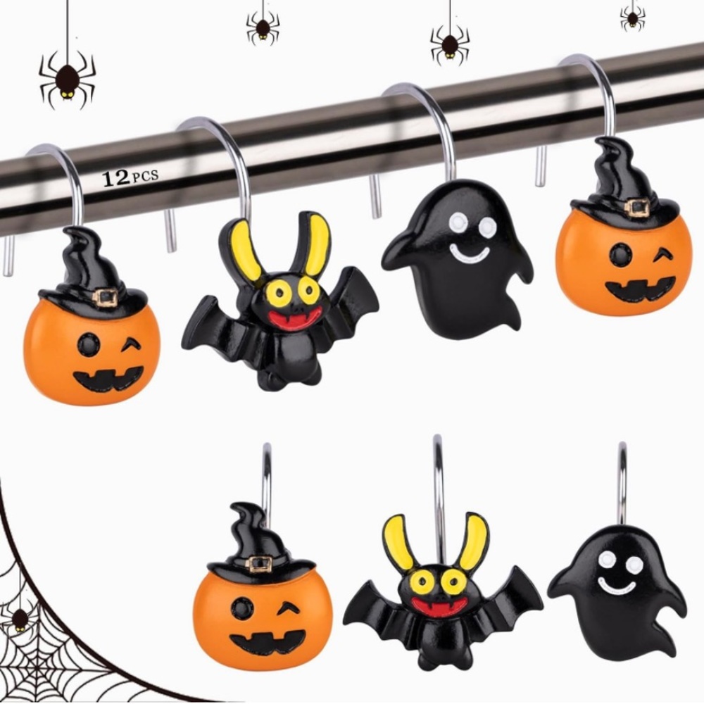 Halloween Shower Curtain Bathroom Decorative Hooks- Bat, Ghost, Pumpkin